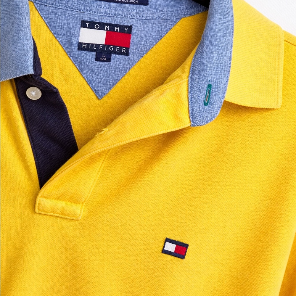 Tommy Hilfiger Men’s Yellow Polo with Blue Contrast Collar